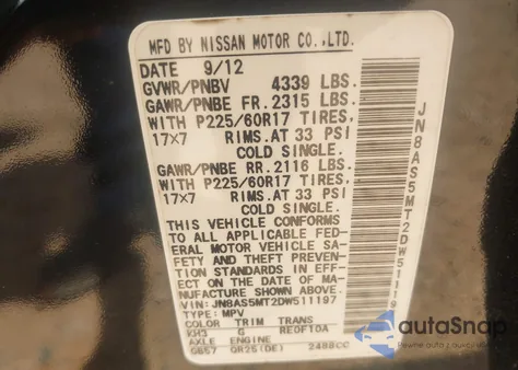 2013 Nissan Rogue Sv z USA, uszkodzony, nr VIN JN8AS5MT2DW511197